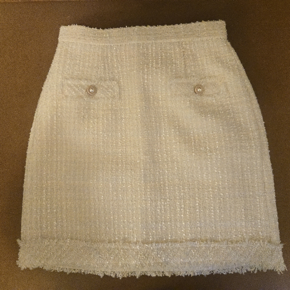 Nain Cream Bouclle Mini Skirt with Decorative Buttons